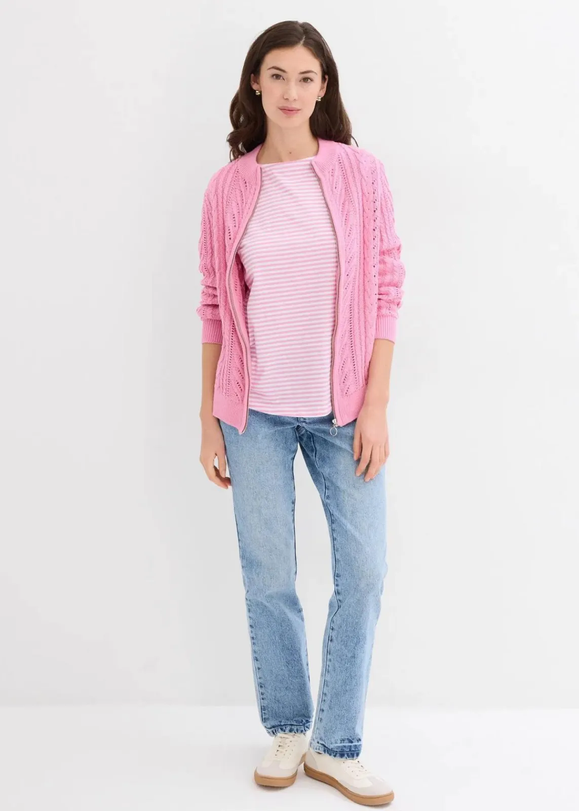 bonprix Shirts & Tops^Langarmshirt aus reiner Baumwolle blütenpink/weiß gestreift