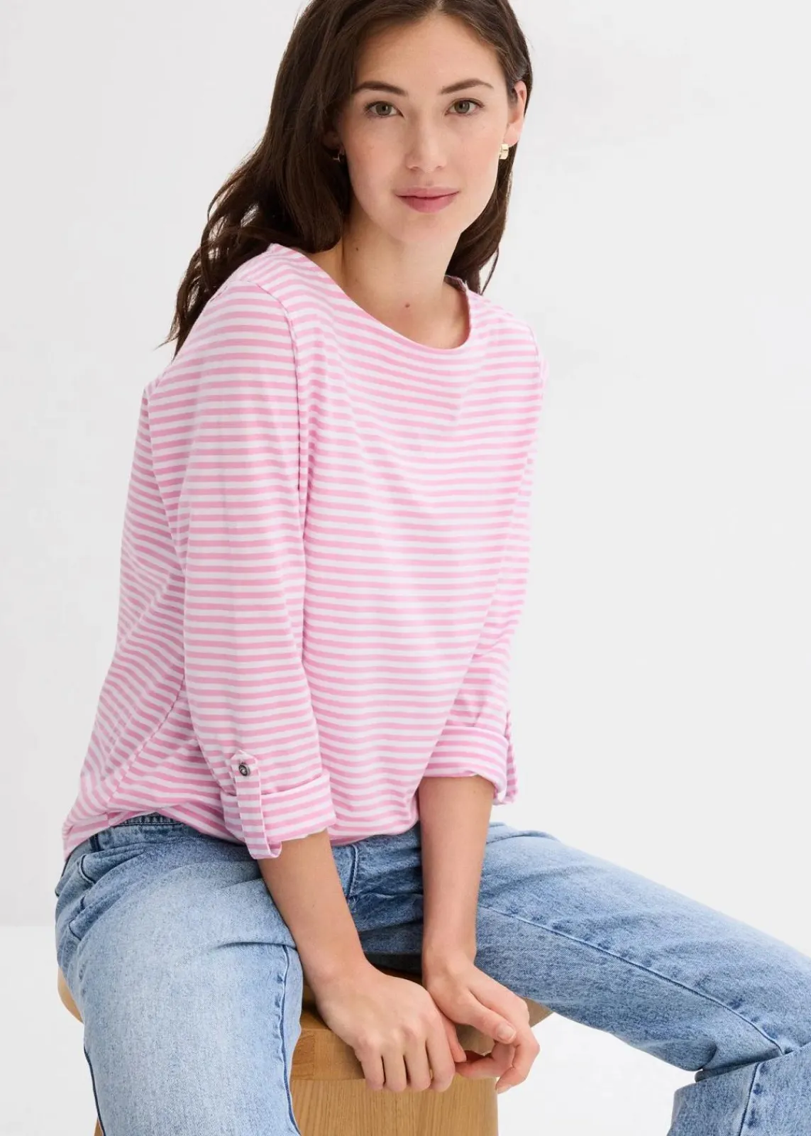 bonprix Shirts & Tops^Langarmshirt aus reiner Baumwolle blütenpink/weiß gestreift