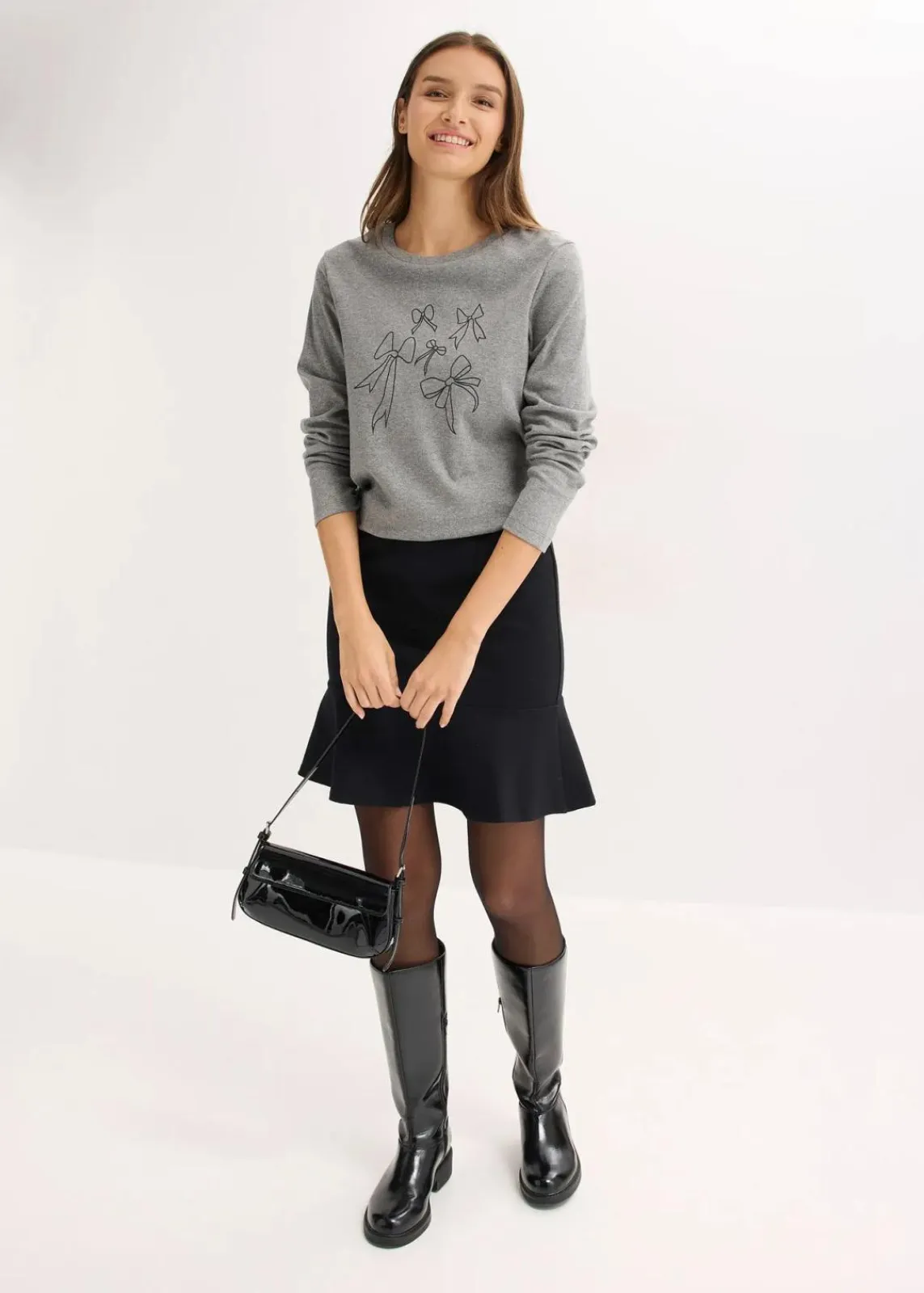 bonprix Nachhaltigere Materialien|Shirts & Tops^Langarmshirt aus reiner Bio-Baumwolle grau meliert