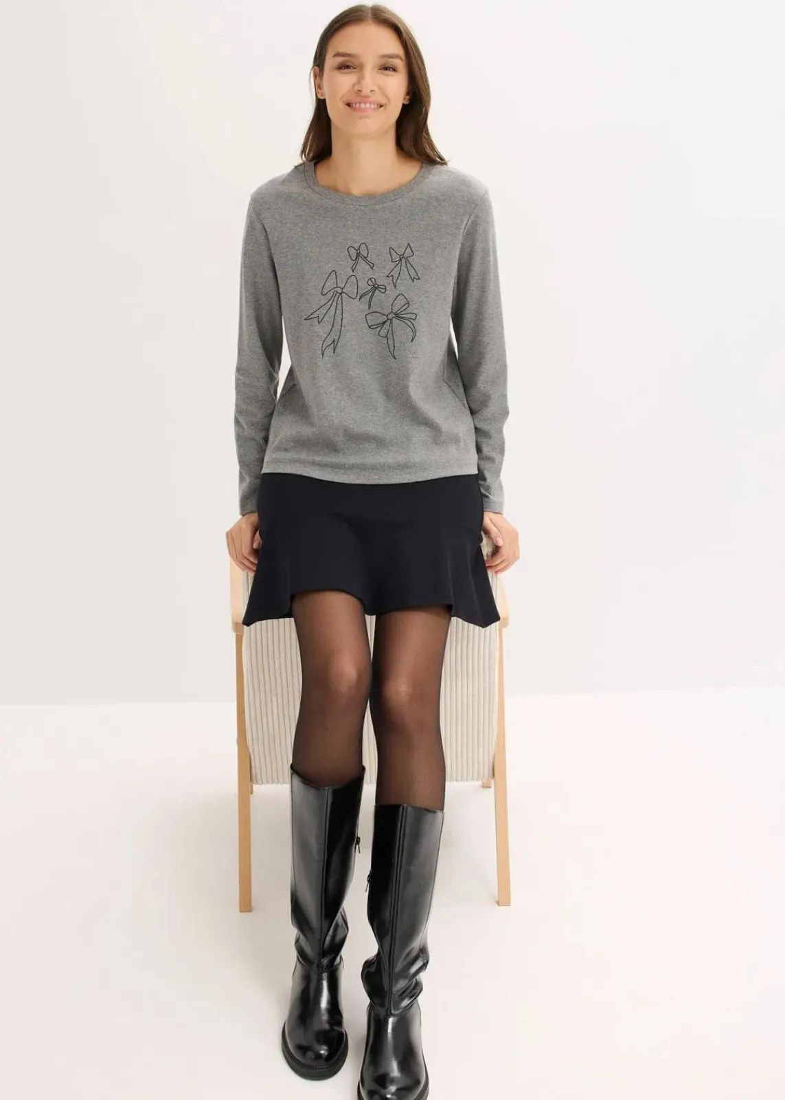 bonprix Nachhaltigere Materialien|Shirts & Tops^Langarmshirt aus reiner Bio-Baumwolle grau meliert