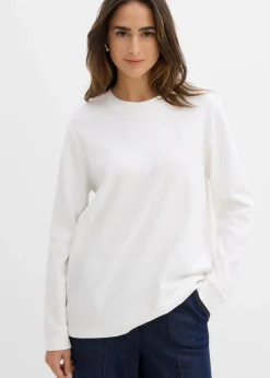 bonprix Shirts & Tops|Basics^Langarmshirt aus reiner Bio-Baumwolle wollweiß