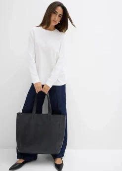 bonprix Shirts & Tops|Basics^Langarmshirt aus reiner Bio-Baumwolle wollweiß