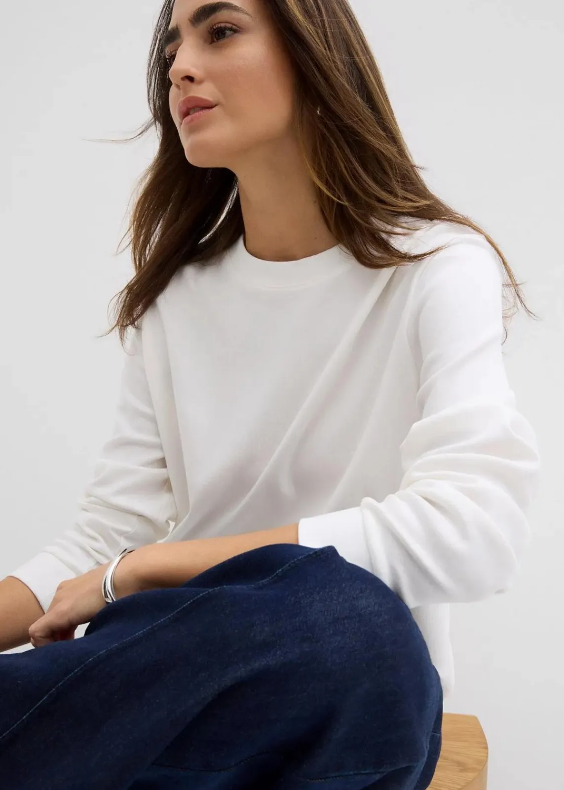 bonprix Shirts & Tops|Basics^Langarmshirt aus reiner Bio-Baumwolle wollweiß
