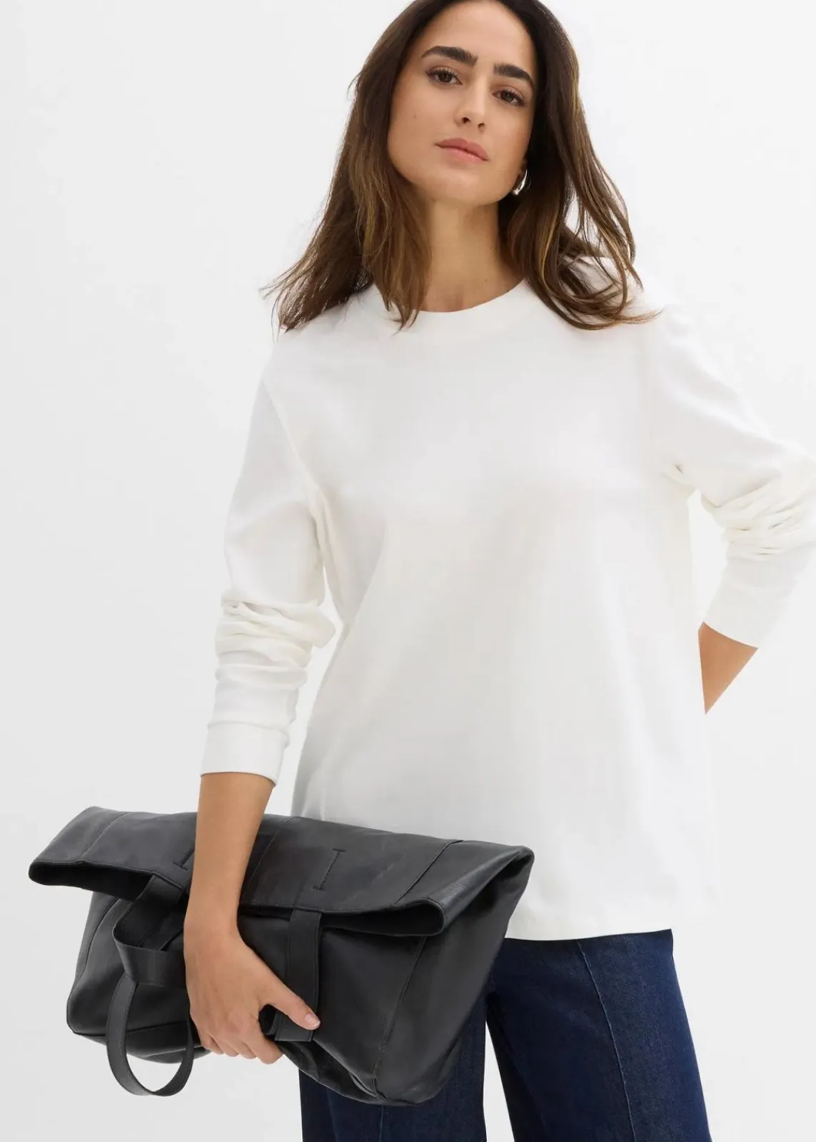 bonprix Shirts & Tops|Basics^Langarmshirt aus reiner Bio-Baumwolle wollweiß