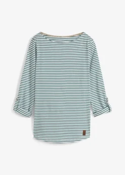 bonprix Shirts & Tops^Langarmshirt aus reiner Baumwolle pfeffergrün / weiss gestreift