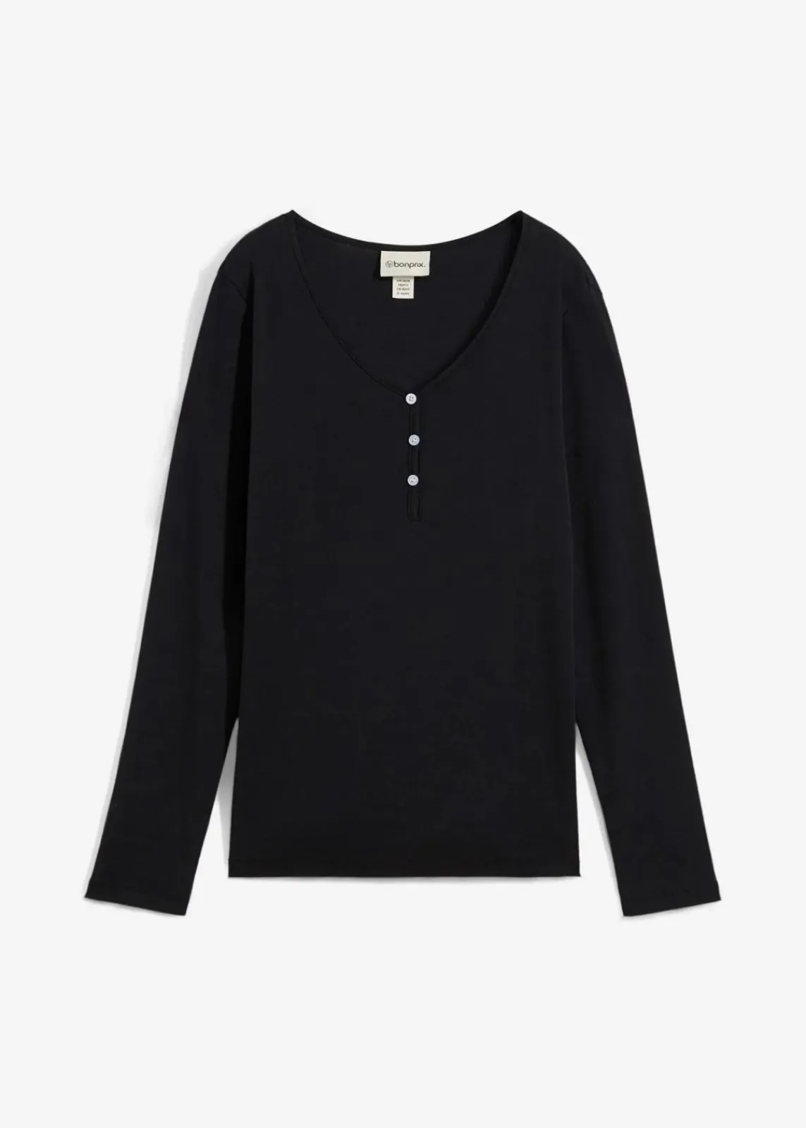 bonprix Shirts & Tops|Basics^Langarmshirt aus reiner Bio-Baumwolle schwarz