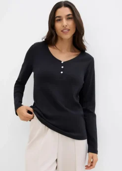 bonprix Shirts & Tops|Basics^Langarmshirt aus reiner Bio-Baumwolle schwarz