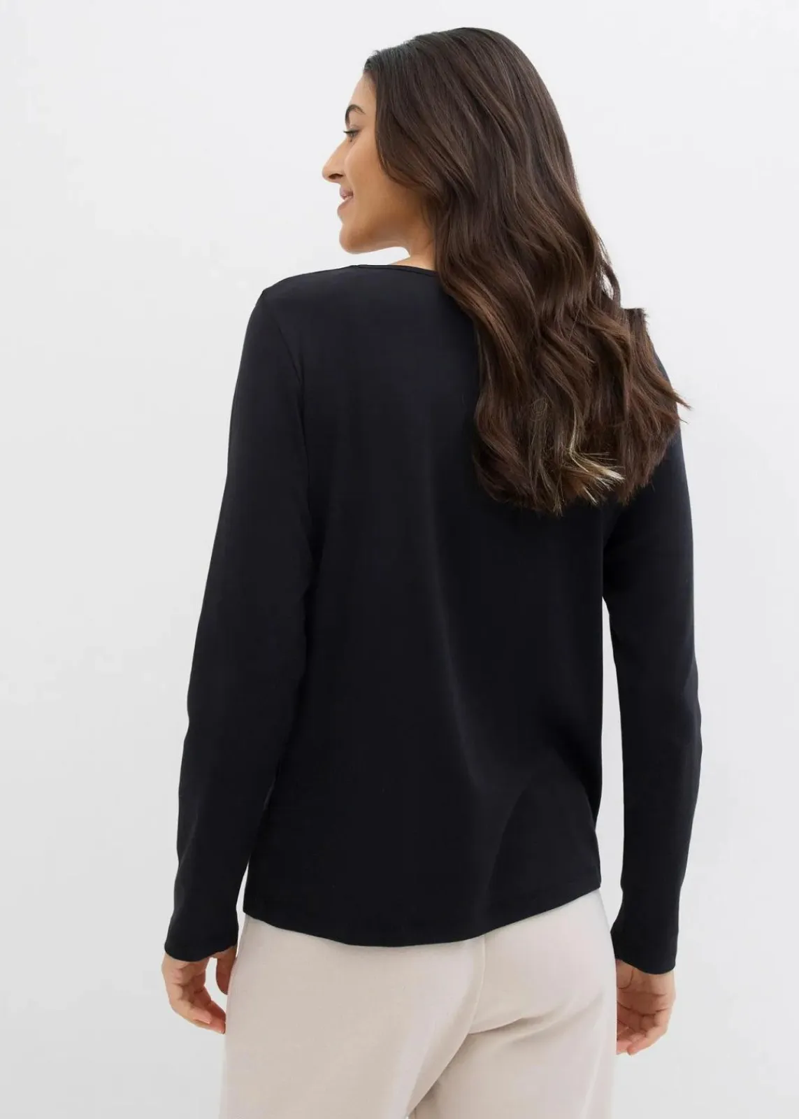 bonprix Shirts & Tops|Basics^Langarmshirt aus reiner Bio-Baumwolle schwarz