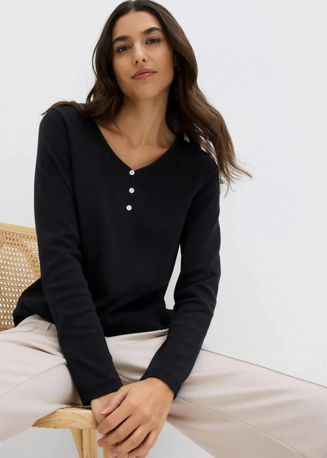 bonprix Shirts & Tops|Basics^Langarmshirt aus reiner Bio-Baumwolle schwarz