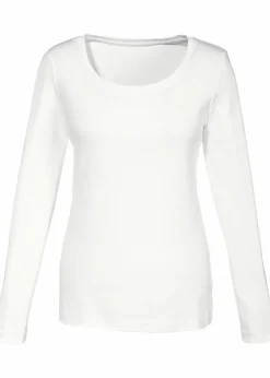 bonprix Shirts & Tops|Basics^Langarmshirt aus reiner Bio-Baumwolle wollweiß