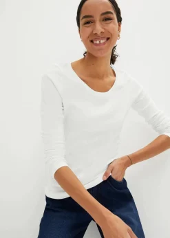 bonprix Shirts & Tops|Basics^Langarmshirt aus reiner Bio-Baumwolle wollweiß