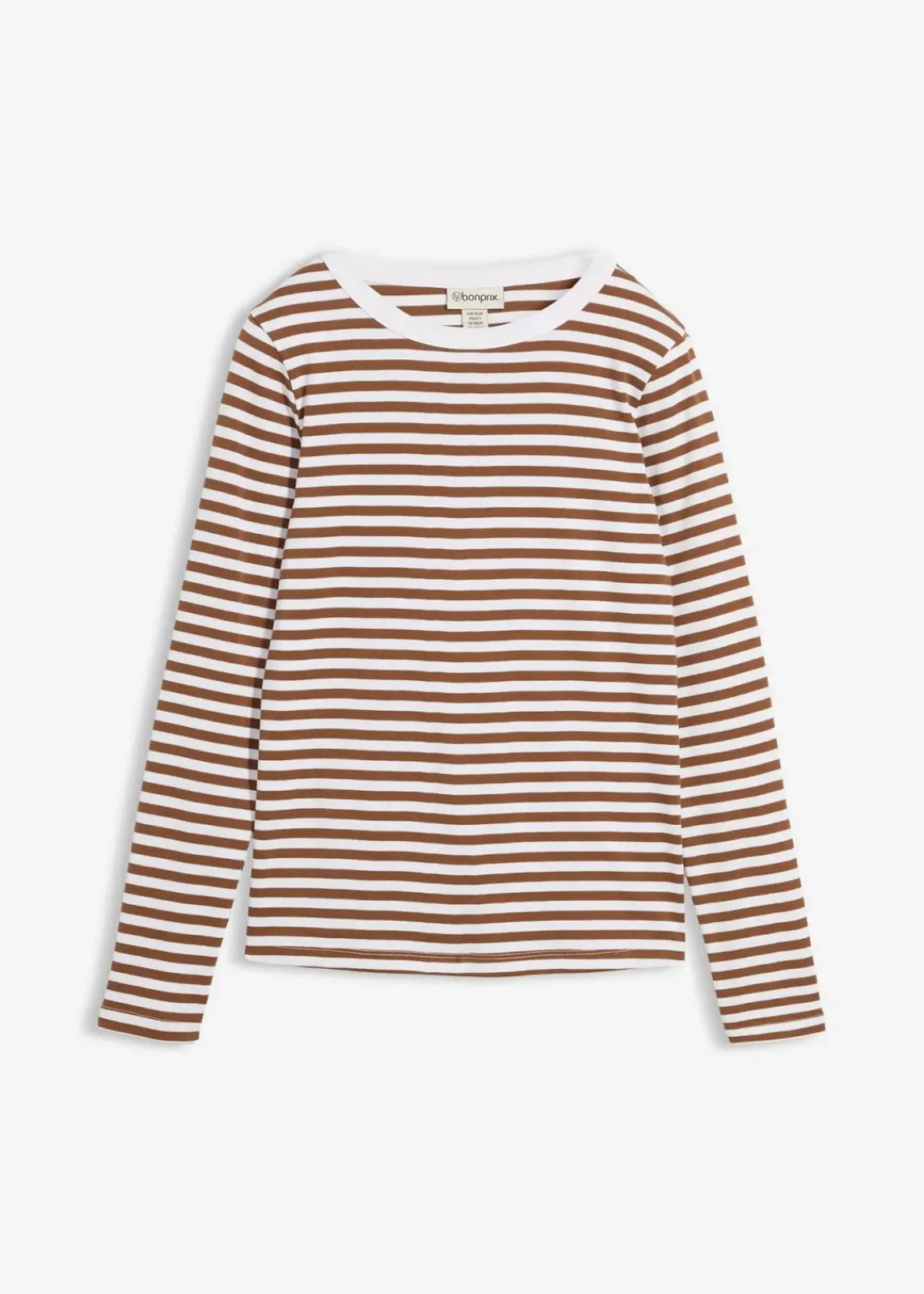 bonprix Nachhaltigere Materialien|Basics^Langarmshirt aus reiner Bio-Baumwolle pimentbraun/weiß gestreift