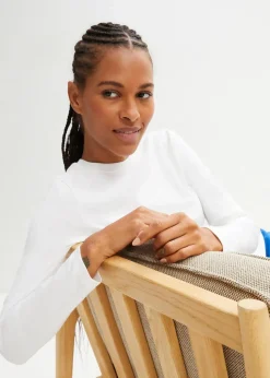 bonprix Shirts & Tops|Basics^Langarmshirt aus reiner Bio-Baumwolle weiß