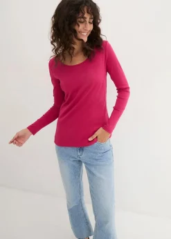 bonprix Shirts & Tops|Basics^Langarmshirt aus reiner Bio-Baumwolle beerenrot