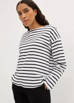 bonprix Shirts & Tops|Basics^Langarmshirt aus reiner Bio-Baumwolle, (2er Pack) weiß/schwarz gestreift + schwarz/weiß gestreift
