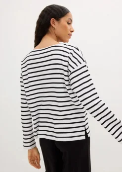 bonprix Shirts & Tops|Basics^Langarmshirt aus reiner Bio-Baumwolle, (2er Pack) weiß/schwarz gestreift + schwarz/weiß gestreift