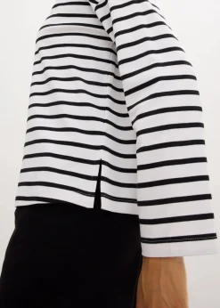 bonprix Shirts & Tops|Basics^Langarmshirt aus reiner Bio-Baumwolle, (2er Pack) weiß/schwarz gestreift + schwarz/weiß gestreift