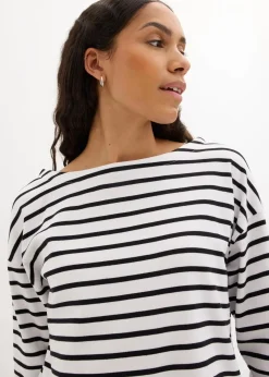 bonprix Shirts & Tops|Basics^Langarmshirt aus reiner Bio-Baumwolle, (2er Pack) weiß/schwarz gestreift + schwarz/weiß gestreift