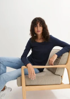 bonprix Shirts & Tops|Basics^Langarmshirt aus reiner Bio-Baumwolle dunkelblau