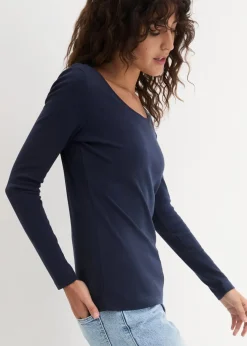 bonprix Shirts & Tops|Basics^Langarmshirt aus reiner Bio-Baumwolle dunkelblau