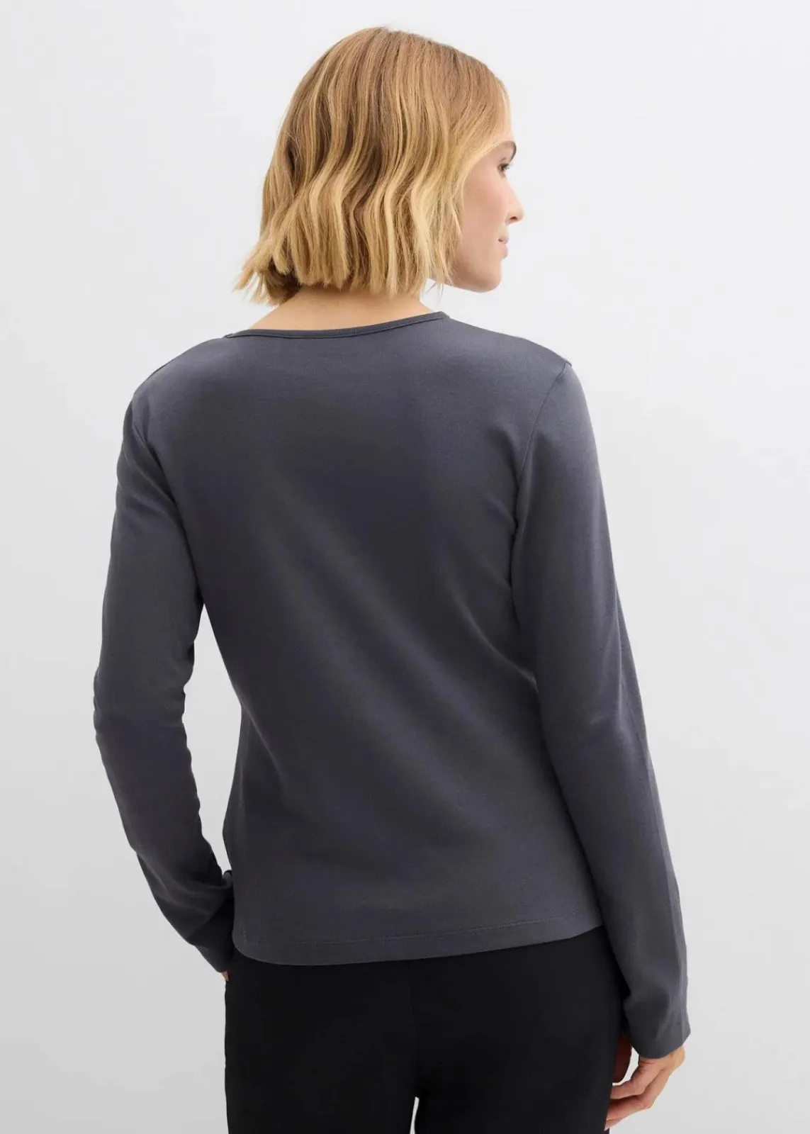 bonprix Shirts & Tops|Nachhaltigere Materialien^Langarmshirt aus reiner Baumwolle anthrazit/wollweiß meliert