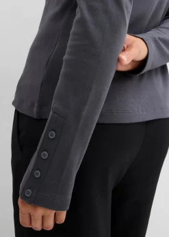 bonprix Shirts & Tops|Nachhaltigere Materialien^Langarmshirt aus reiner Baumwolle anthrazit/wollweiß meliert