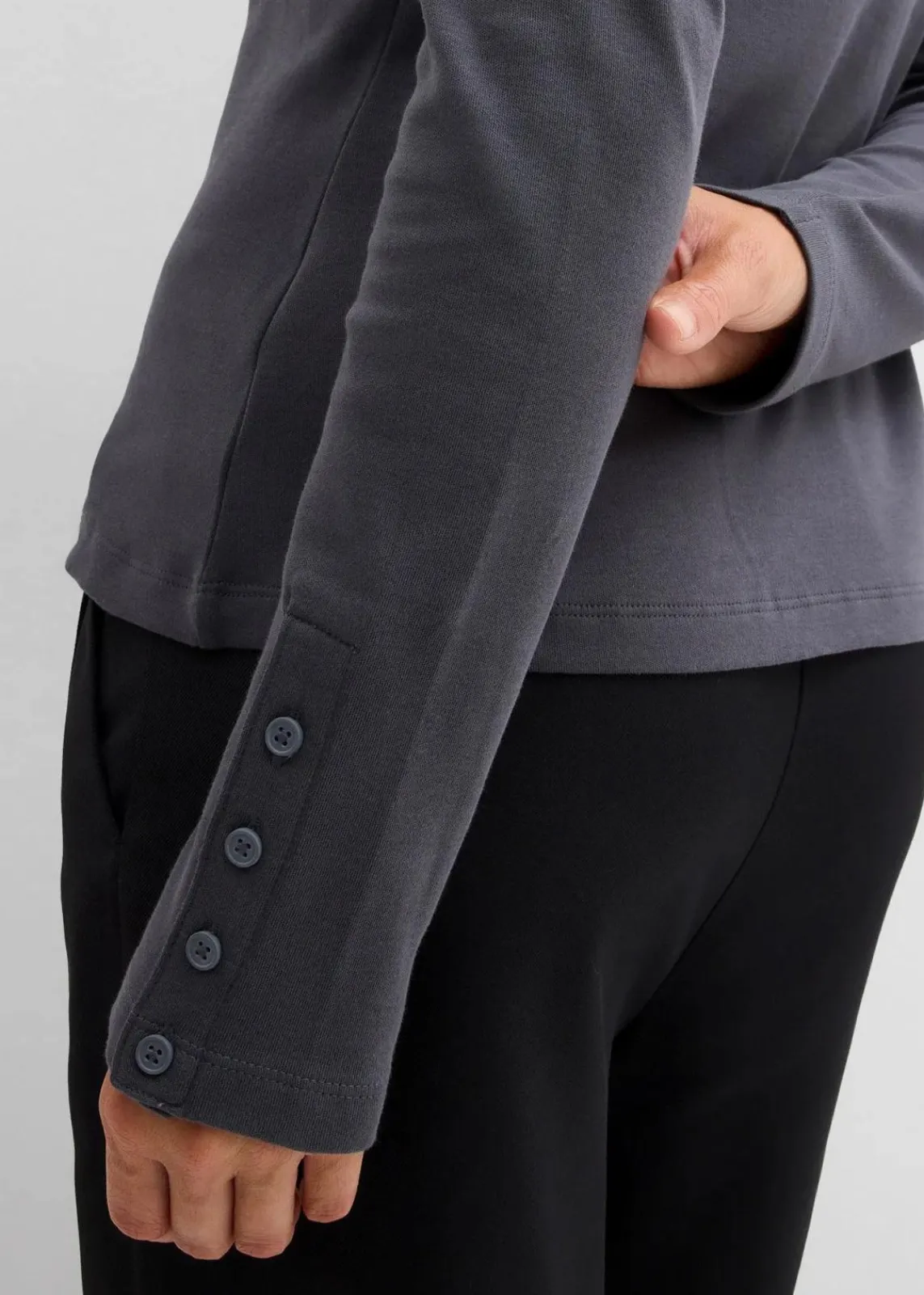 bonprix Shirts & Tops|Nachhaltigere Materialien^Langarmshirt aus reiner Baumwolle anthrazit/wollweiß meliert