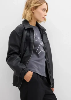 bonprix Shirts & Tops|Nachhaltigere Materialien^Langarmshirt aus reiner Baumwolle anthrazit/wollweiß meliert
