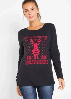 bonprix Shirts & Tops^Langarmshirt aus reiner Baumwolle schwarz/rot