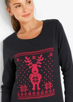 bonprix Shirts & Tops^Langarmshirt aus reiner Baumwolle schwarz/rot