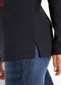 bonprix Shirts & Tops^Langarmshirt aus reiner Baumwolle schwarz/rot