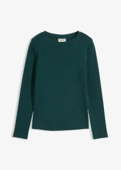 bonprix Bekleidung·Röcke|Nachhaltigere Materialien^Langarmshirt aus reiner Bio-Baumwolle tiefgrün