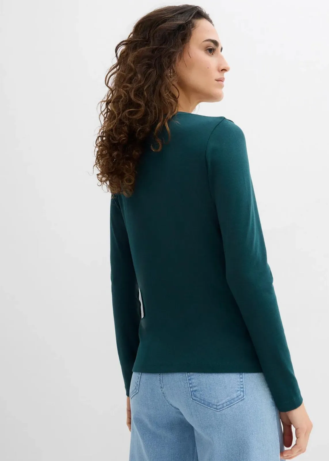 bonprix Bekleidung·Röcke|Nachhaltigere Materialien^Langarmshirt aus reiner Bio-Baumwolle tiefgrün