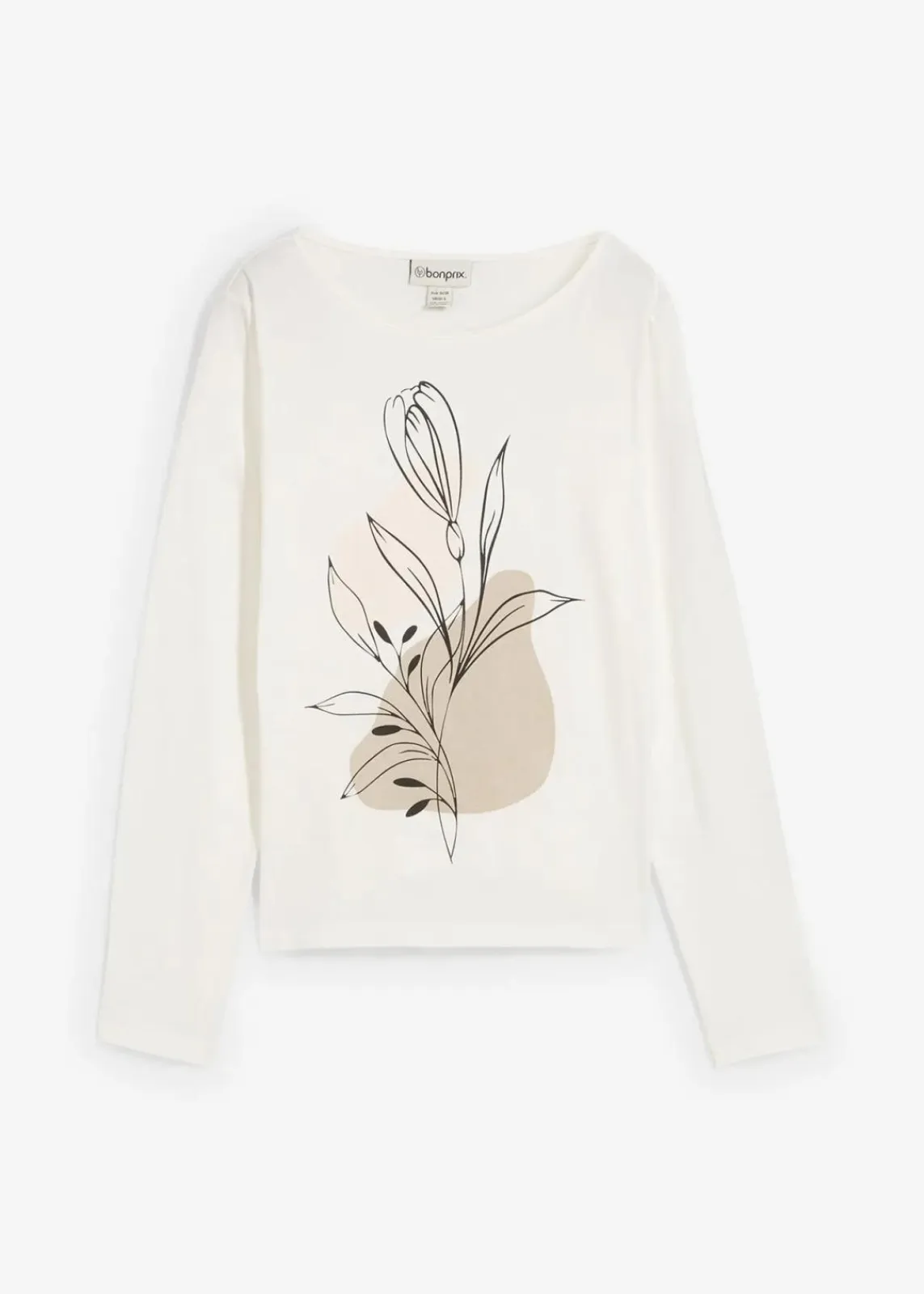bonprix Shirts & Tops|Nachhaltigere Materialien^Langarmshirt aus reiner Baumwolle wollweiß graphisch bedruckt