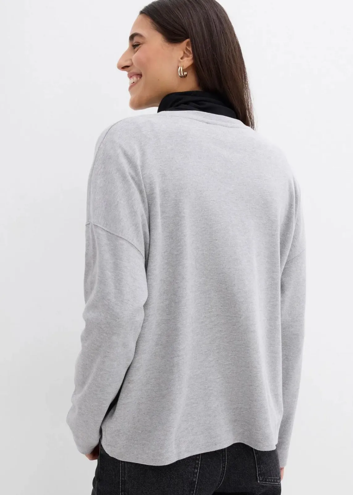 bonprix Nachhaltigere Materialien|Shirts & Tops^Langarmshirt aus reiner Bio-Baumwolle hellgrau meliert