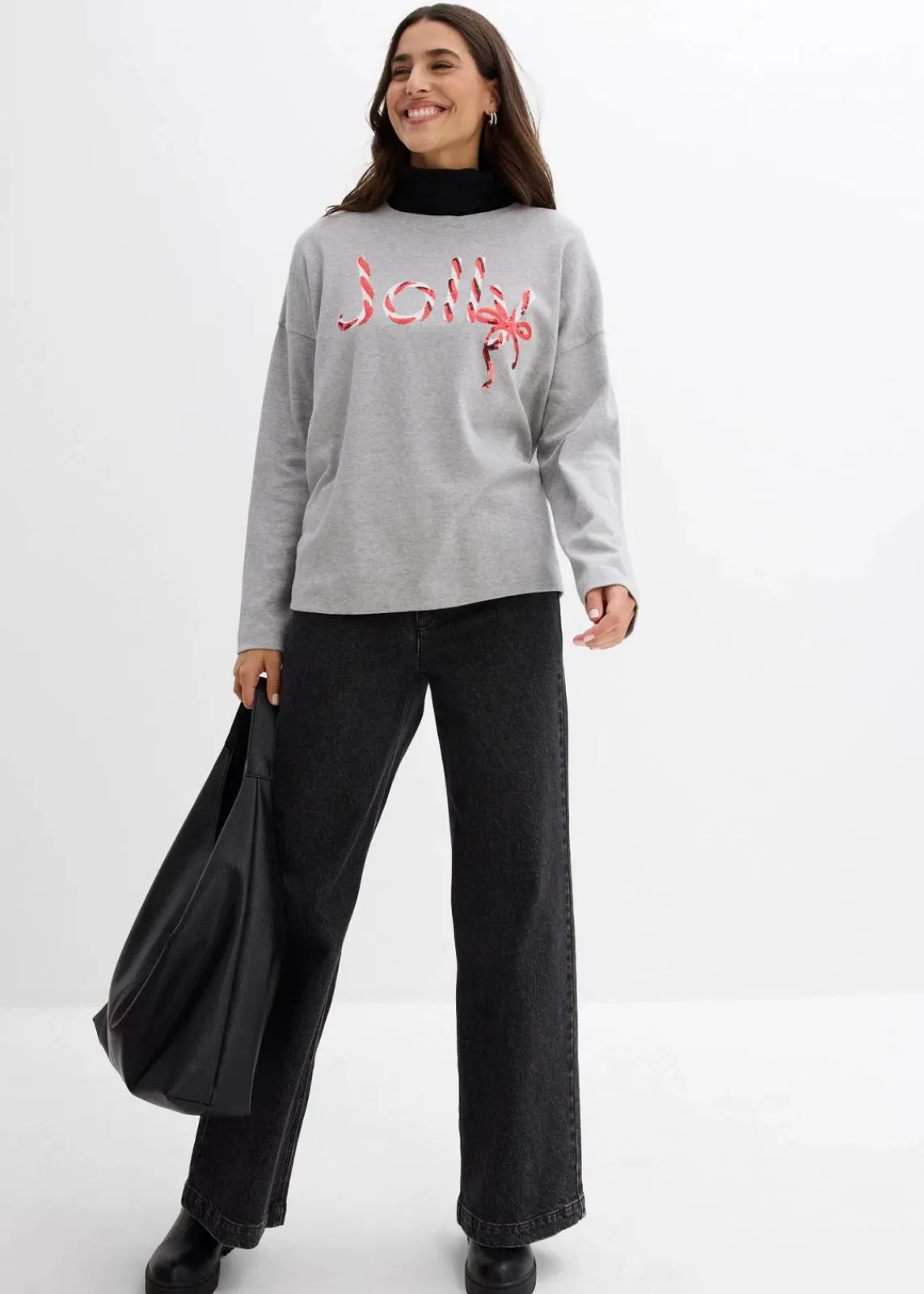 bonprix Nachhaltigere Materialien|Shirts & Tops^Langarmshirt aus reiner Bio-Baumwolle hellgrau meliert
