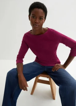 bonprix Shirts & Tops|Basics^Langarmshirt aus reiner Bio-Baumwolle beere
