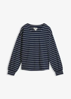 bonprix Shirts & Tops|Nachhaltigere Materialien^Langarmshirt aus reiner Bio-Baumwolle dunkelblau/wollweiß gestreift