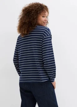 bonprix Shirts & Tops|Nachhaltigere Materialien^Langarmshirt aus reiner Bio-Baumwolle dunkelblau/wollweiß gestreift