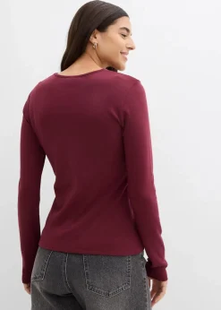 bonprix Nachhaltigere Materialien|Shirts & Tops^Langarmshirt aus reiner Baumwolle dunkelbeere/aschrosa