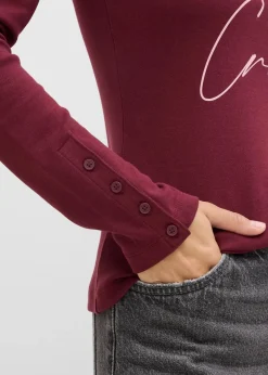 bonprix Nachhaltigere Materialien|Shirts & Tops^Langarmshirt aus reiner Baumwolle dunkelbeere/aschrosa