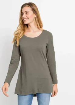 bonprix Shirts & Tops^Langarmshirt aus reiner Baumwolle oliv