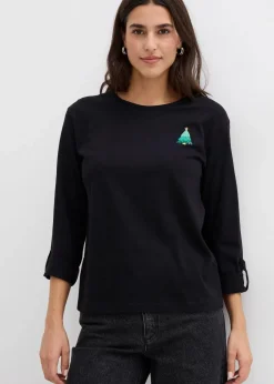 bonprix Nachhaltigere Materialien|Shirts & Tops^Langarmshirt aus reiner Bio-Baumwolle schwarz