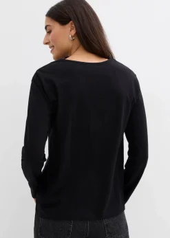 bonprix Nachhaltigere Materialien|Shirts & Tops^Langarmshirt aus reiner Bio-Baumwolle schwarz