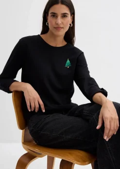 bonprix Nachhaltigere Materialien|Shirts & Tops^Langarmshirt aus reiner Bio-Baumwolle schwarz