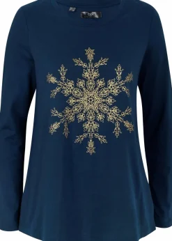 bonprix Shirts & Tops^Langarmshirt aus reiner Baumwolle dunkelblau/gold