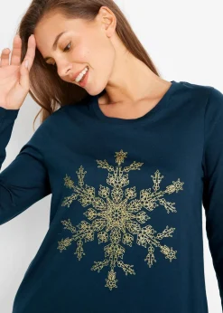 bonprix Shirts & Tops^Langarmshirt aus reiner Baumwolle dunkelblau/gold