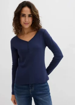 bonprix Bekleidung·Röcke|Nachhaltigere Materialien^Langarmshirt aus reiner Bio-Baumwolle dunkelblau