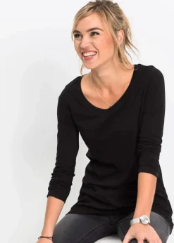 bonprix Shirts & Tops^Langarmshirt aus reiner Baumwolle schwarz