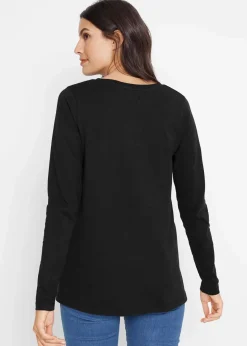 bonprix Shirts & Tops^Langarmshirt aus reiner Baumwolle schwarz/metallic silber